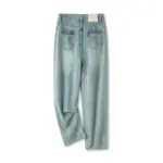High-Waist Cropped Denim Baggy Pants for Women - Light Blue