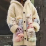 Casual 3D Printed Animal Cat Hooded Cape Jacket Cardigan