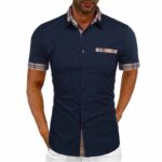 Contrast Button-Up Short Sleeve Shirt for Men - Lapel
