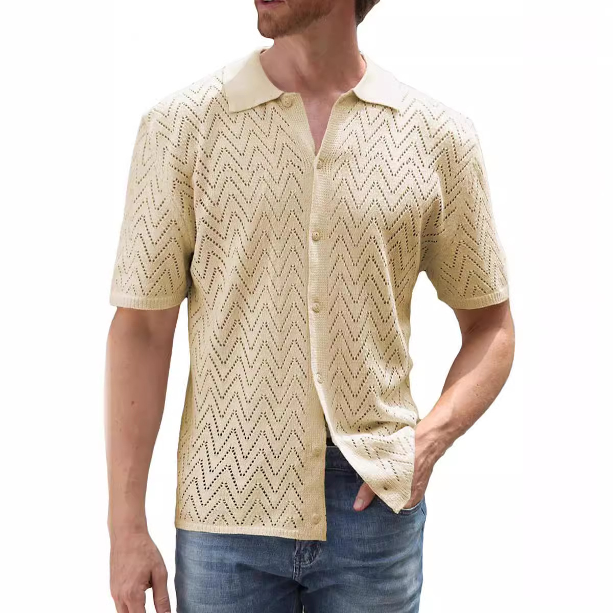 Summer New Men's Hollowed Leisure Shirt Summer New Men's Hollowed Leisure Shirt