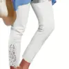 White Lace Hollow-Out Cropped Tights for Women, Thin