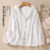 Breathable Cotton-Linen Hooded Cardigan Shirt for Plus-Size