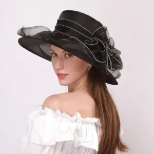 The Eugene Chiffon Flower-decorated Lightweight Sun-protective French-style Elegant Fisherman Hat Is Suitable For Parties, Vacations And Outings.
