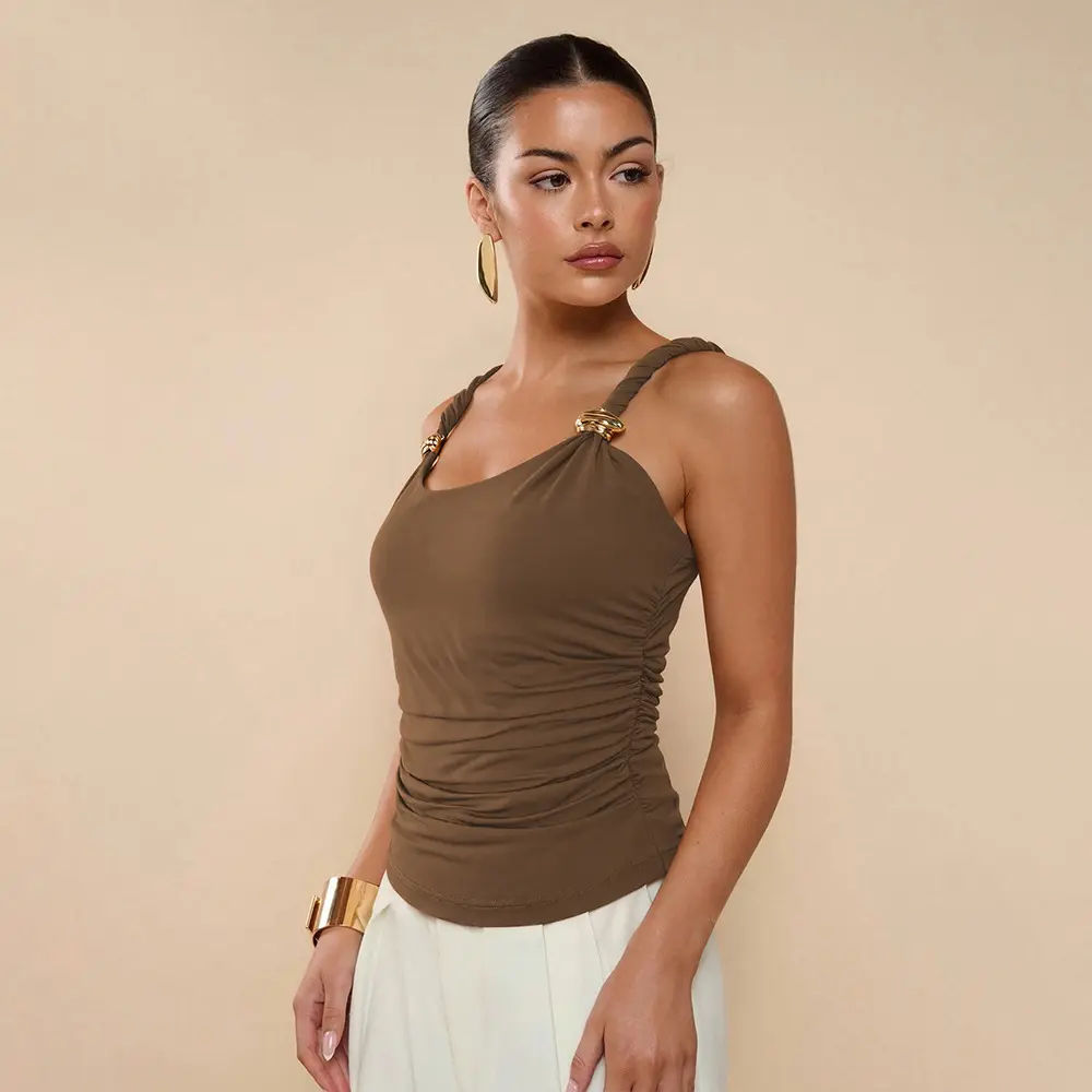 Sleek Slim Fit Women’s Fitted Top with Metal Ring Detail