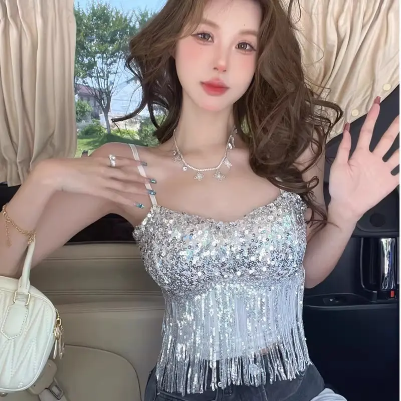 Sexy Tassel Patchwork Sequin Tube Top Women Sexy Tassel Patchwork Sequin Tube Top Women