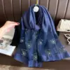 High-end Printed And Beaded Shawlscarf For Outerwear