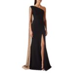 66751d15-50df-48fa-8a33-1a480537739f.jpg One-shoulder Cloak Slit Black Dress