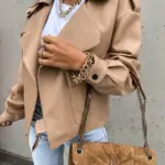 Loose-Fit PU Leather Top Coat Jacket for Women - Lapel Collar