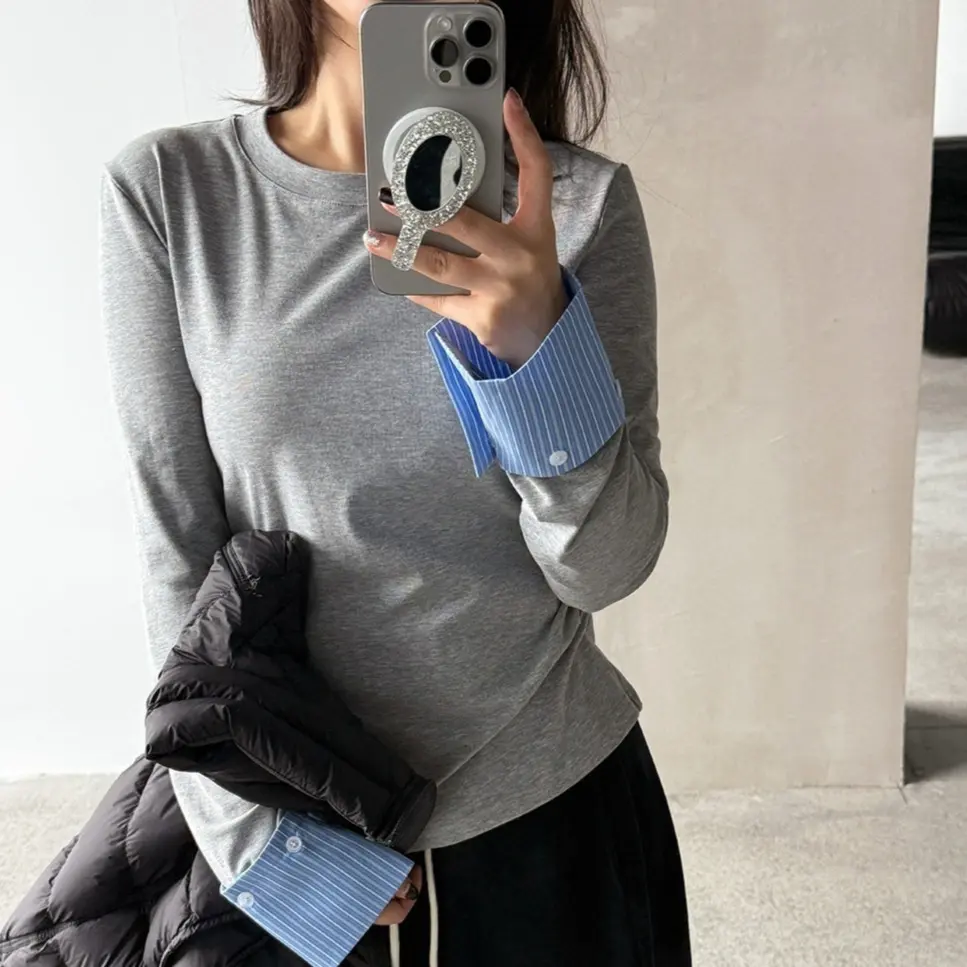 Springautumn Crew Neck Pullover Slim Fit Top Springautumn Crew Neck Pullover Slim Fit Top