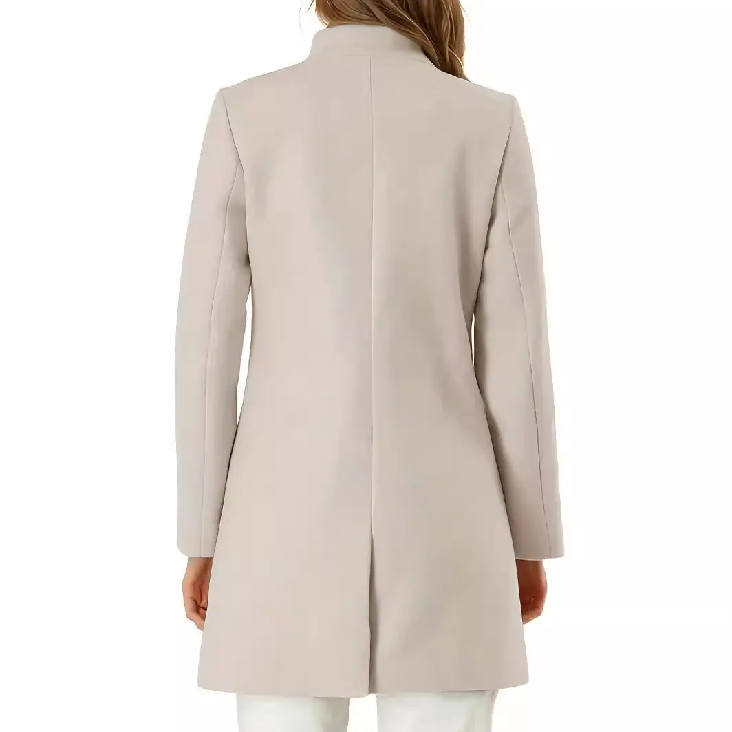 Warm Beige Wool-Blend Women’s Coat for Autumn Winter