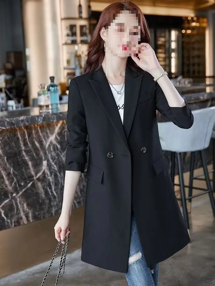 Korean-Style Blazer Trench Coat for Women, Modal Print