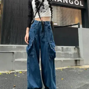 High-Waist Loose Wide-Leg Women’s Denim Pants - Retro