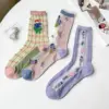 Breathable Garden Party Flower Socks Academic Sweet Glass Socks For Women