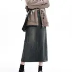 High-Waisted A-Line Denim Skirt for Retro Korean Style