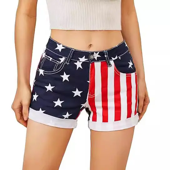 Patriotic Stars and Stripes Denim Women’s Shorts, No Stretch Patriotic Stars and Stripes Denim Women’s Shorts, No Stretch