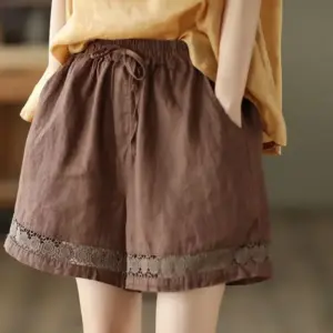 Breathable Cotton-Linen Lace-Up Straight Pants with Pockets