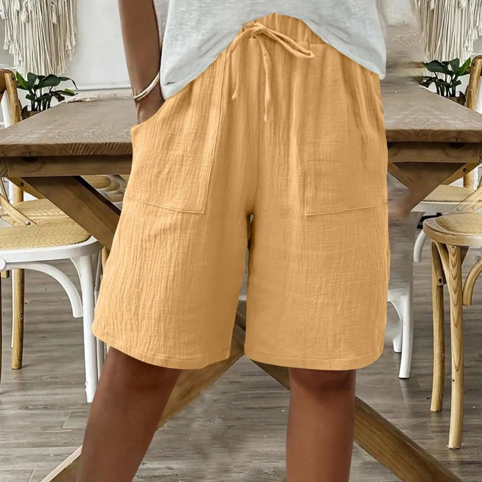 Relaxed Fit Cotton Straight-Leg Capri Pants - Mid-Rise