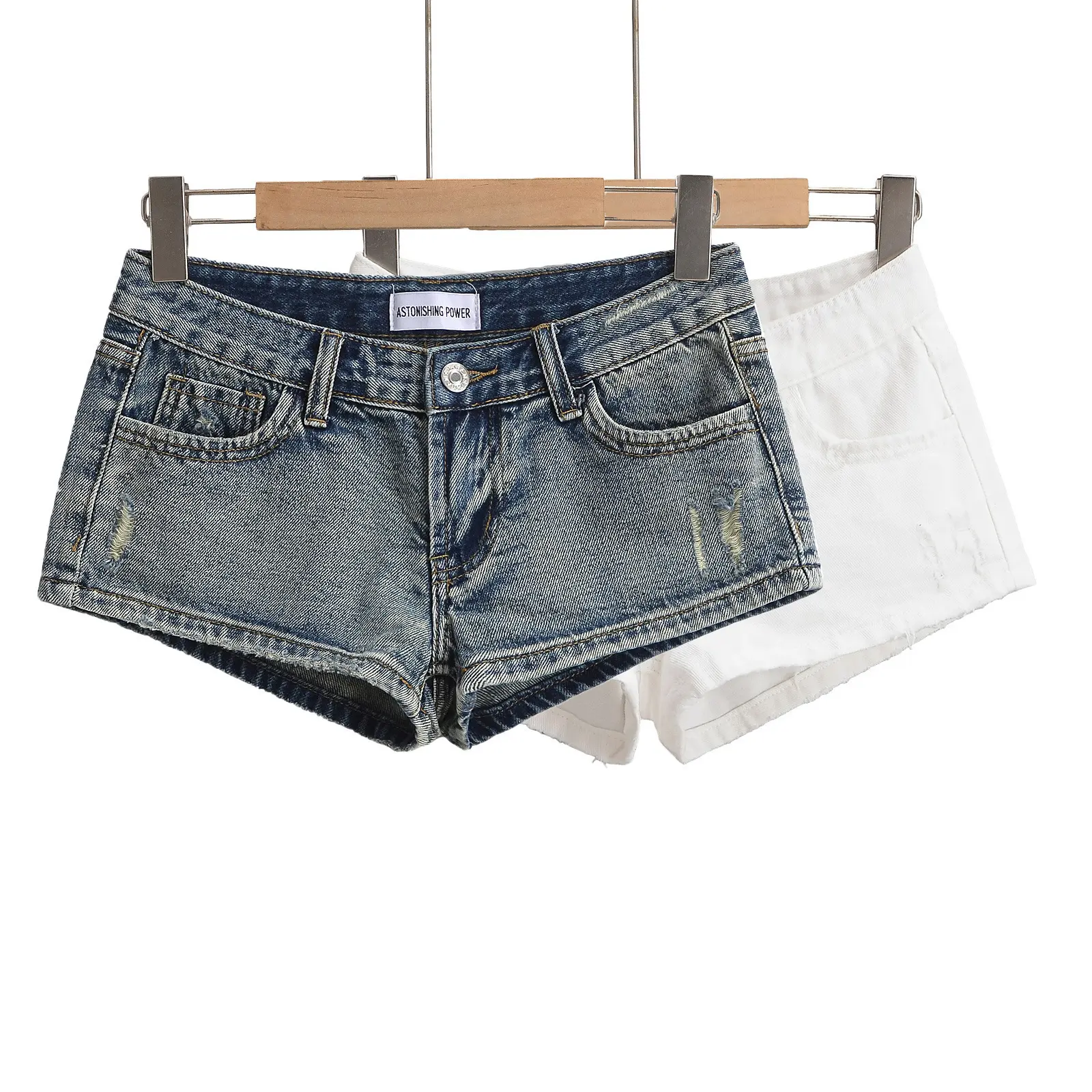 Figure-Hugging Washed Denim Hot Pants with Pockets Figure-Hugging Washed Denim Hot Pants with Pockets
