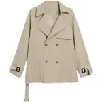 Korean-Style Draping Women’s Coat - Patchwork Solid Black/Khaki