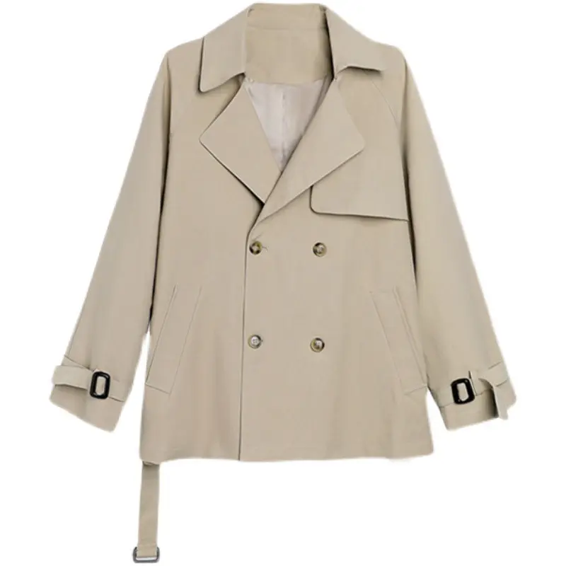 Korean-Style Draping Women’s Coat - Patchwork Solid Black/Khaki