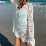 Loose Acrylic Pullover Beach Cover-Up with Bell Sleeves