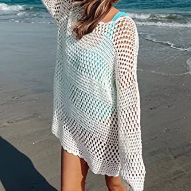 Loose Acrylic Pullover Beach Cover-Up with Bell Sleeves