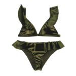 Support-Free Velvet Ruffle Bikini Set with Removable Pads