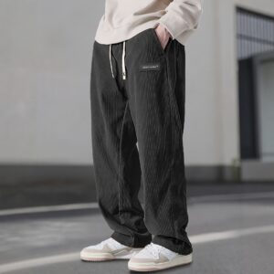 Straight Corduroy Trousers for Youth with Drawstring Waist