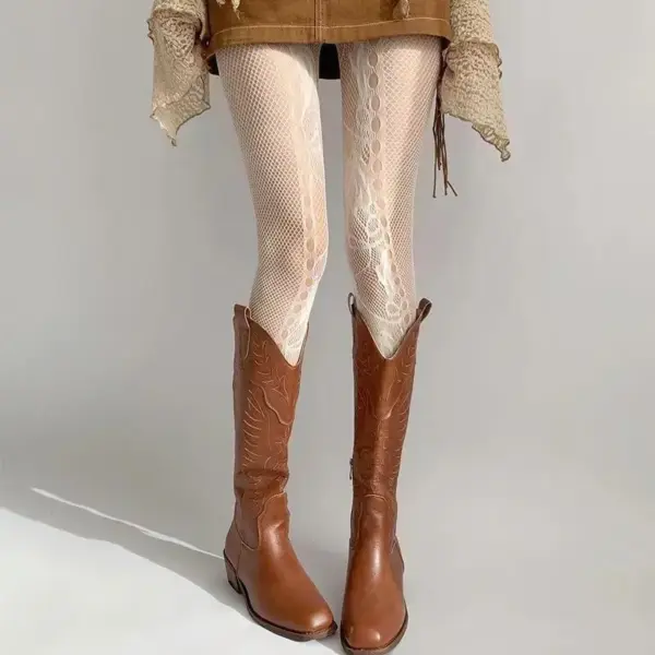 Women's Fishnet Stockings Rose Jacquard Lace Mesh Tights