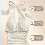Women's Summer Fashion Beach Vacation Starfish Shell Ribbon Decorative Knitted Texture Fabric Halter Neck Strap Top