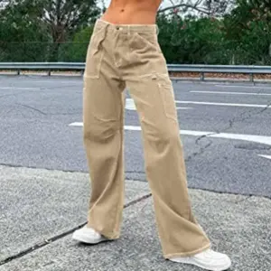 Comfort Pocket High Waist Wide Leg Cotton Pants for Women