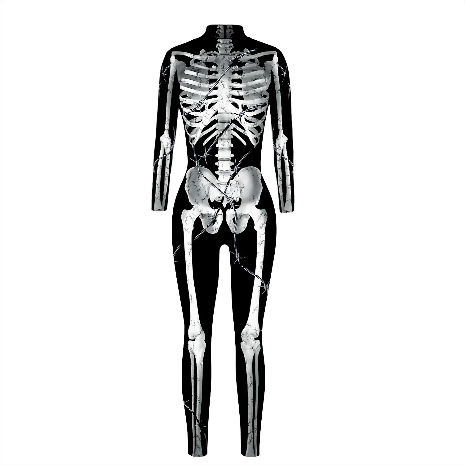 Skeleton Digital Women's Printed Wear Tight Long Sleeve Jumpsuit Skeleton Digital Women's Printed Wear Tight Long Sleeve Jumpsuit