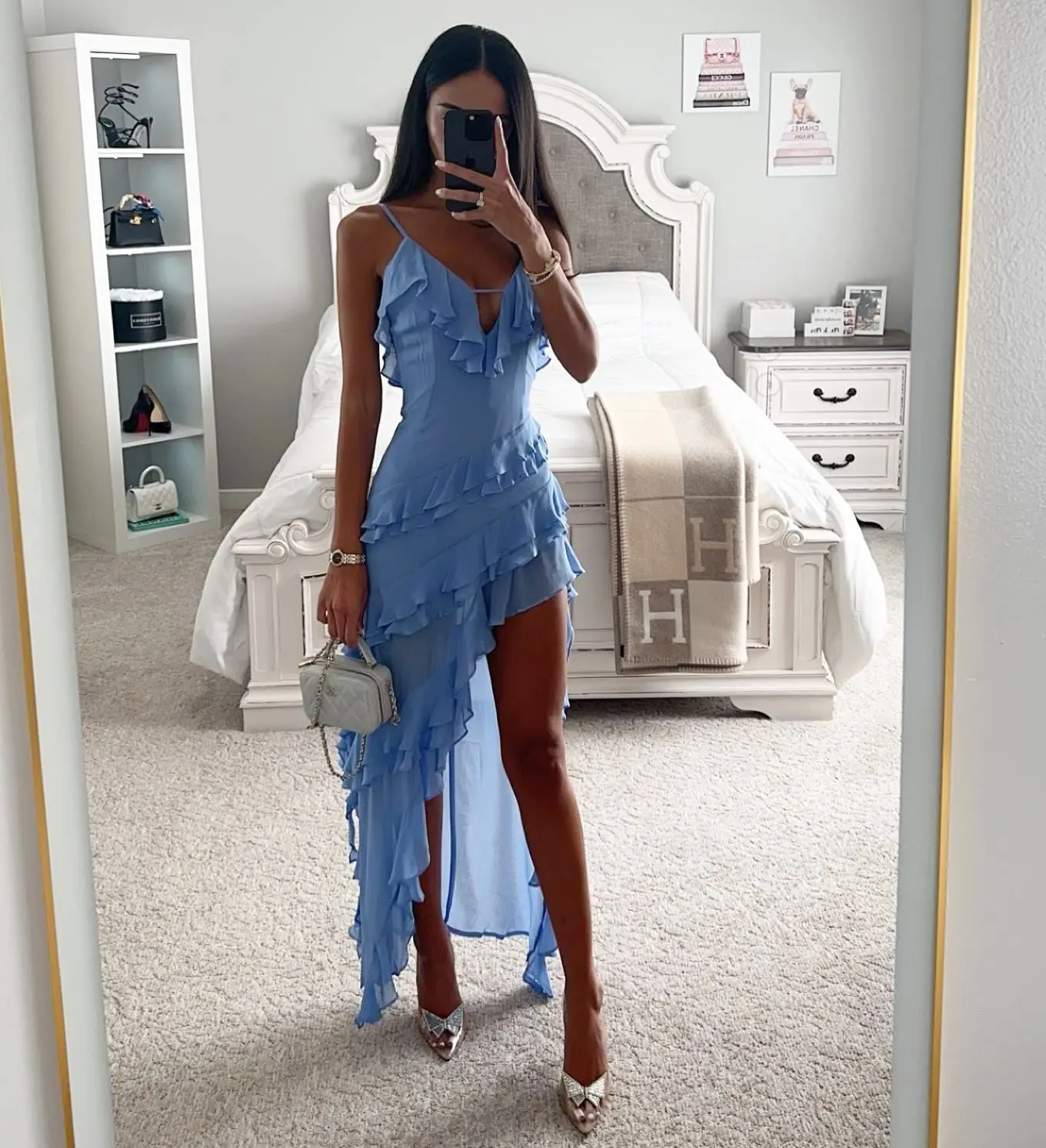 Sexy Sling Irregular Sky Blue Maxi Dress for Women Sexy Sling Irregular Sky Blue Maxi Dress for Women