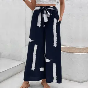 Flattering High-Waist Printed Wide-Leg Pants for Women