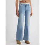 Stretch Lace-Trim Wide-Leg Denim Jeans for Women