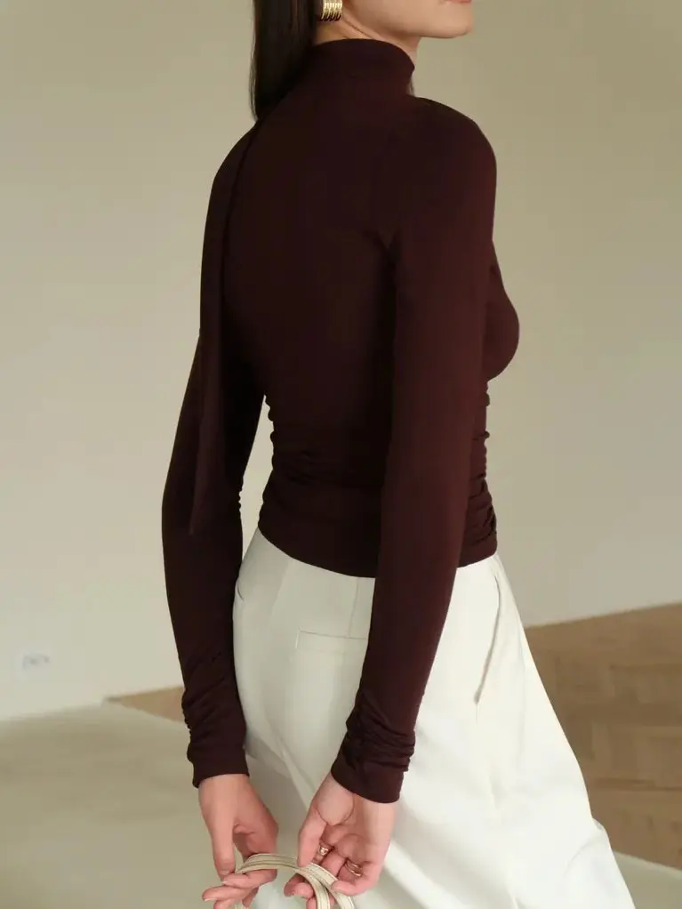 Ribbon V-neck Scarf Long-sleeved Base Shirt Ribbon V-neck Scarf Long-sleeved Base Shirt