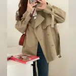 6cec81ae-3daf-4ca1-b14a-1a7f566932da.webp Khaki Short Trench Coat for Women with Belt - Lightweight