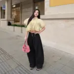 Elegant Stand-Up Collar Blouse with Lace-Up Puff Sleeves
