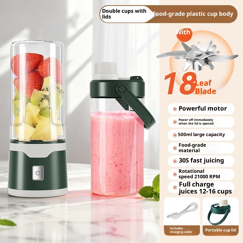 Multifunctional Rechargeable Electric USB Juicer Cup Double Cup Handheld Mixer Cup 500 ML Blending Juice Cup Outdoor