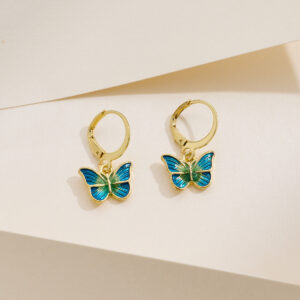 Dripping Oil Butterfly Earrings for Women - Gold Alloy