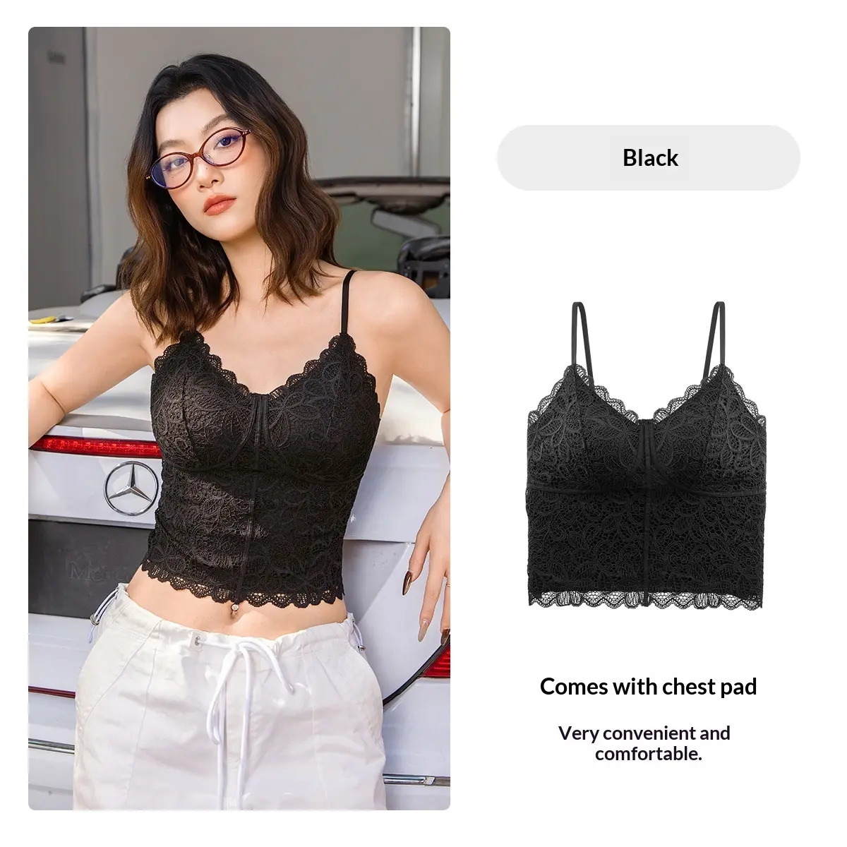 Lightweight Padded Lace Camisole for Slim Layering Fit