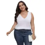 Loose-Fit V-Neck Sleeveless Knitted Base Sweater Top for Women
