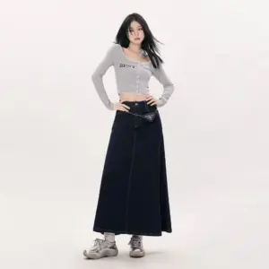 Women's Simple Design Slimming Dark Blue Denim Skirt
