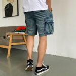 Casual Pu Shuai High-end Big Workwear With Pocket Denim Shorts Men