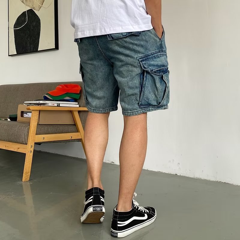 Casual Pu Shuai High-end Big Workwear With Pocket Denim Shorts Men