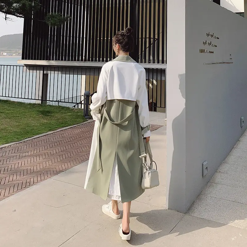 Contrast Color Mid-Length Women’s Trench Coat for S-XL