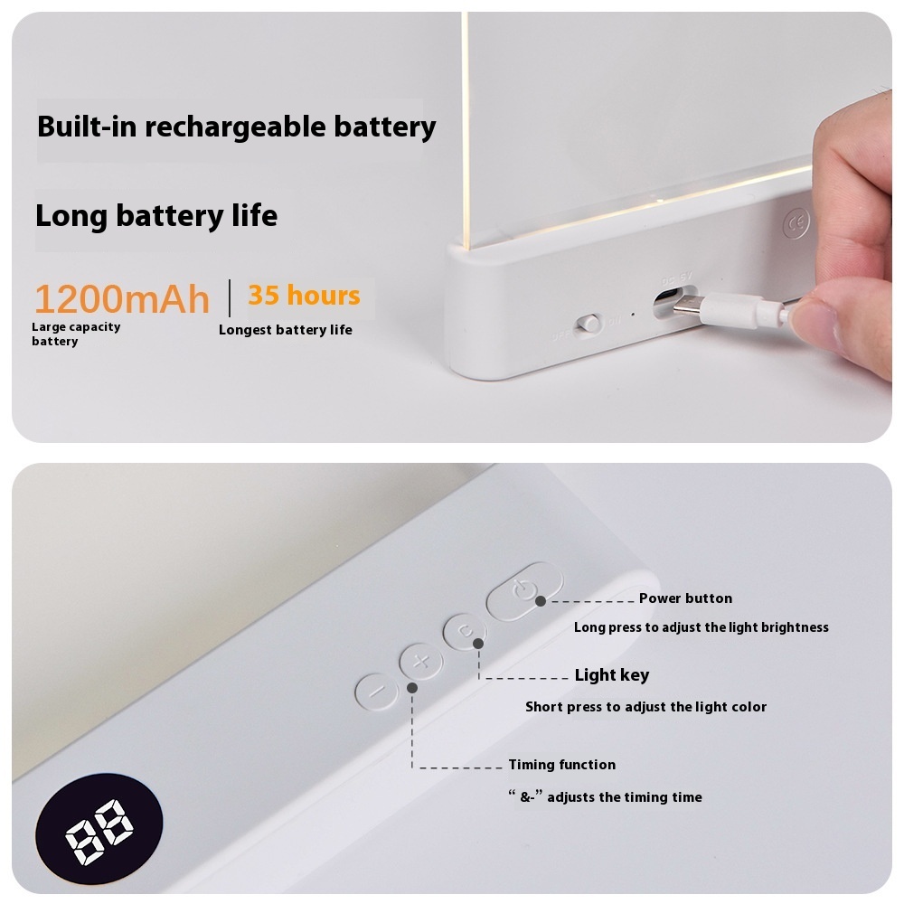 Rechargeable LED Tablet Reading Light with 3 Colors & Timer