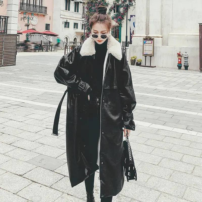 Insulated Winter Velvet PU Leather Jacket, Loose Fit