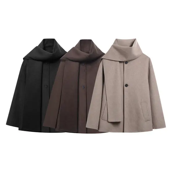 Elegant Women’s Wool-Blend Short Coat Jacket with Pockets Elegant Women’s Wool-Blend Short Coat Jacket with Pockets