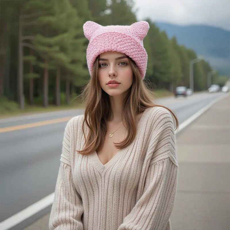 Warm Pointed Knit Beanie for Women - Free Size, Windproof